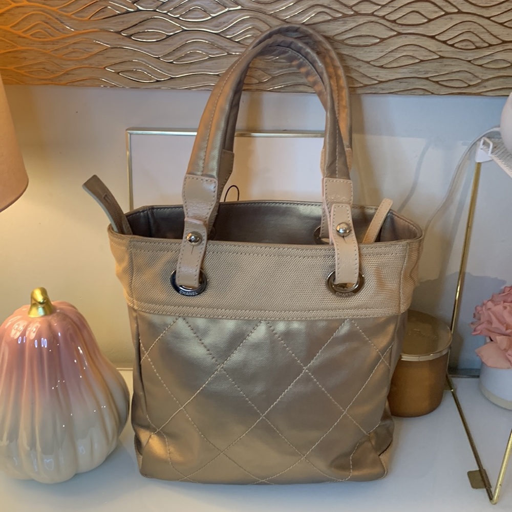CHANEL Paris-Biarritz Tote in Champagne Gold EUC with COA